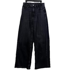 American Eagle Curvy Super High Rise Baggy Wide Leg Jeans Size 2 Charcoal Wash